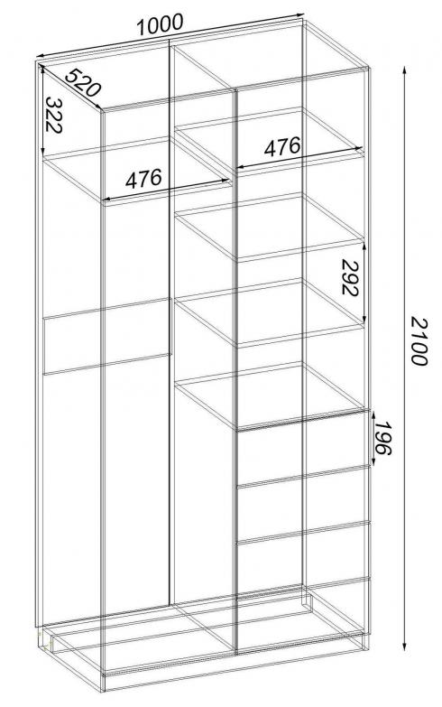 Шкаф Кристалл 1, Бетон, 1000х520х2100 foto 2