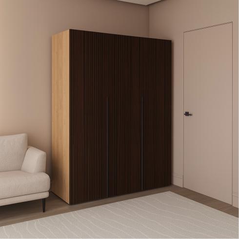 Шкаф трехдверный роспашной П-17 Дуб Крафт+Золотая Лоза