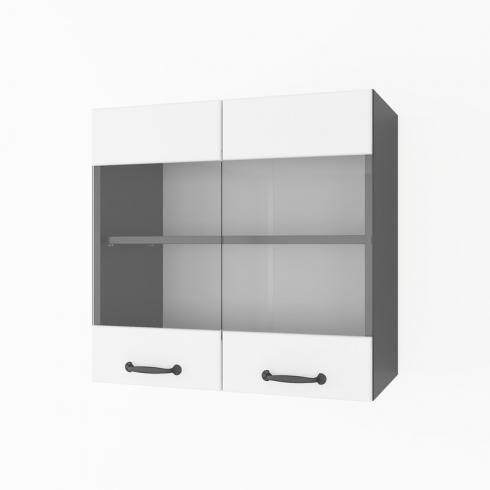 Шкаф навесной 600мм К-67 (витрина) Черный+Белый