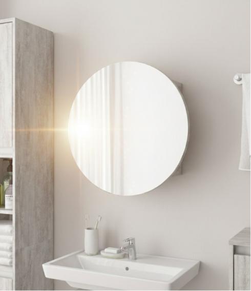 Круглое зеркало со шкафчиком М-26, 60см Бетон