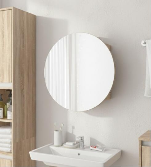 Круглое зеркало со шкафчиком М-26, 60см Дуб Сонома