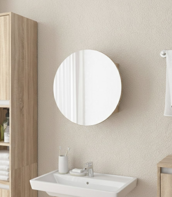 Круглое зеркало со шкафчиком М-27, 70см Дуб Сонома