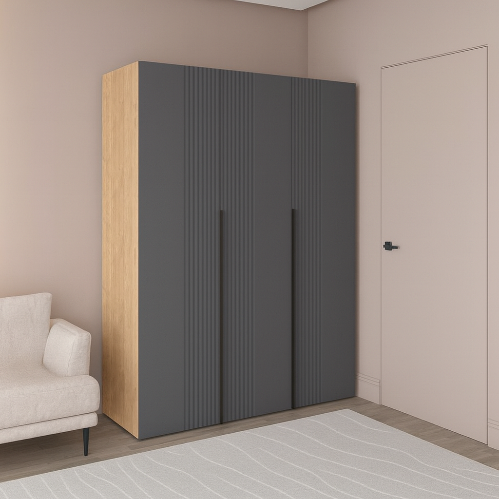 Шкаф трехдверный роспашной П-17 Дуб Крафт+Асфальт