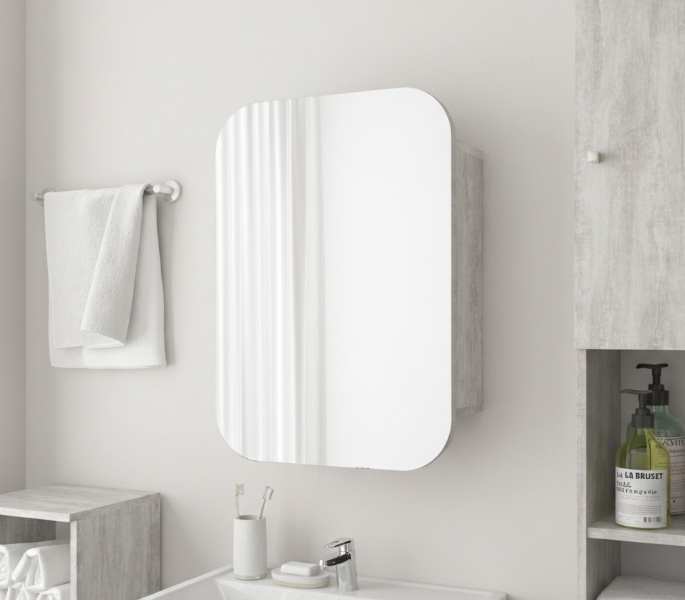 Прямоугольное зеркало со шкафчиком М-30, 70*50 Бетон