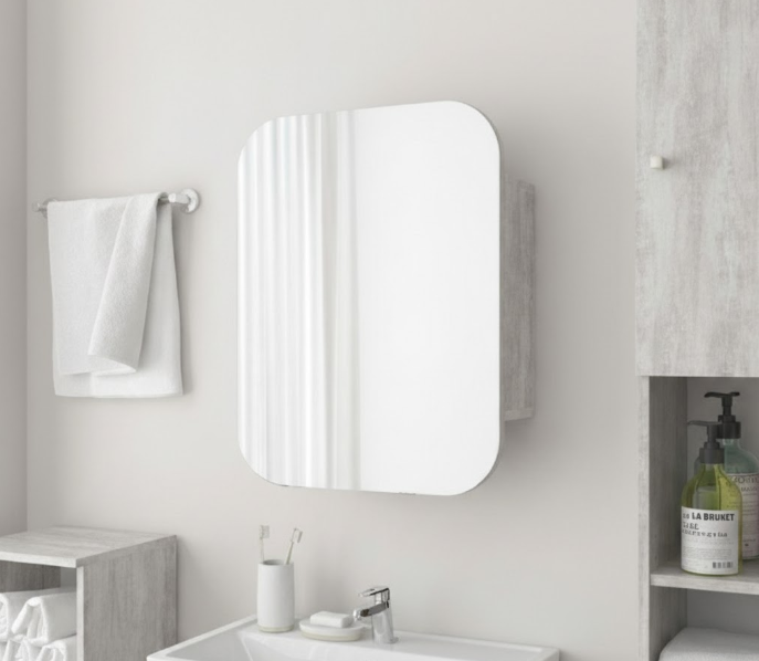 Прямоугольное зеркало со шкафчиком М-29, 65*50 Бетон