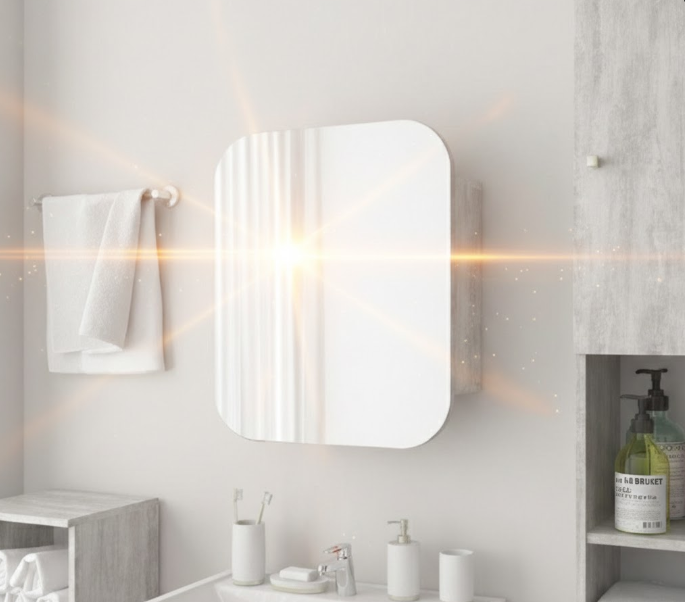 Прямоугольное зеркало со шкафчиком М-28, 60*50 Бетон