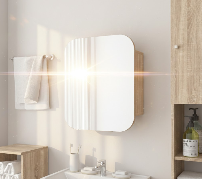 Прямоугольное зеркало со шкафчиком М-28, 60*50 Дуб Сонома