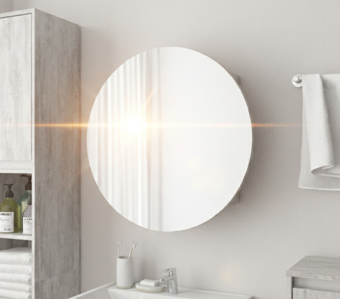 Круглое зеркало со шкафчиком М-26, 60см Бетон