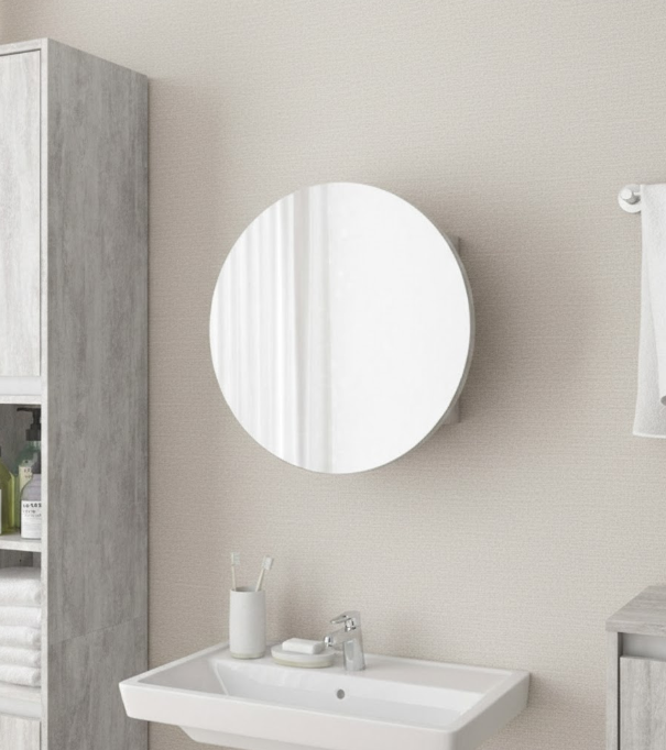 Круглое зеркало со шкафчиком М-25,50см Бетон