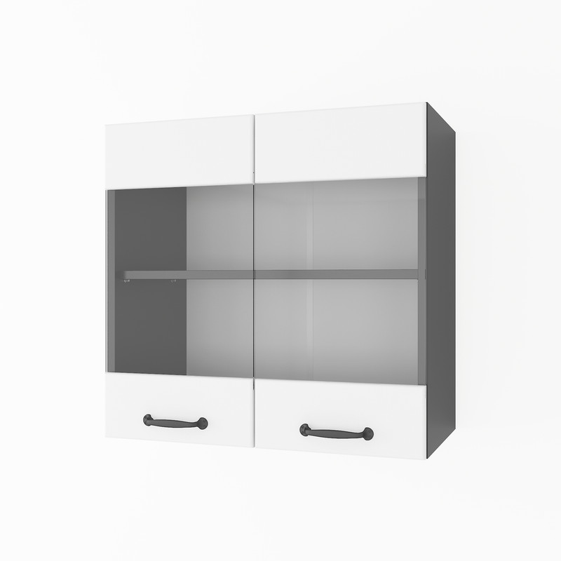 Шкаф навесной 600мм К-67 (витрина) Черный+Белый